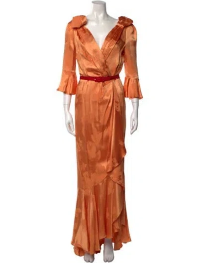 Pre-owned Hellessy Floral Print Long Dress In Orange