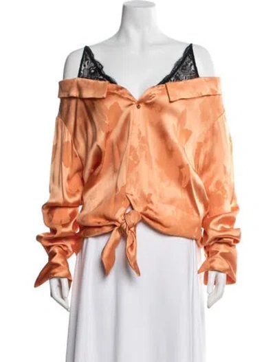 Pre-owned Hellessy Floral Print Off-the-shoulder Blouse In Orange