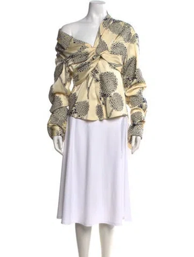 Pre-owned Hellessy Floral Print Off-the-shoulder Blouse In Yellow