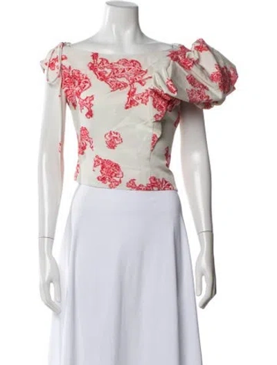 Pre-owned Hellessy Floral Print Off-the-shoulder Top In Neutrals
