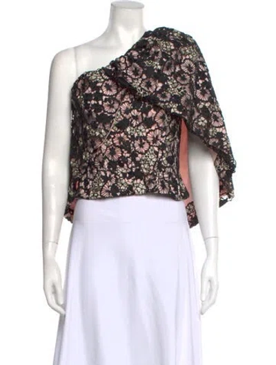 Pre-owned Hellessy Floral Print One-shoulder Top In Black