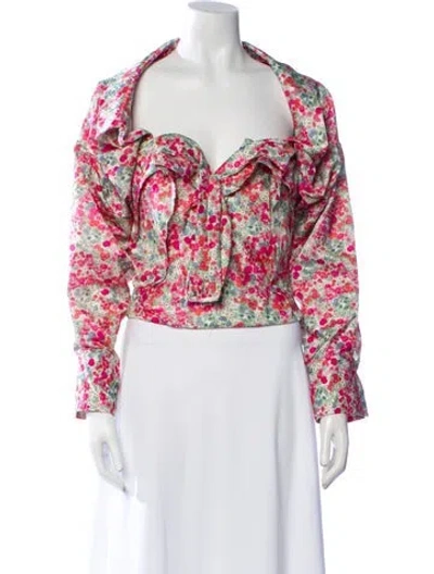 Pre-owned Hellessy Floral Print Square Neckline Crop Top In Pink