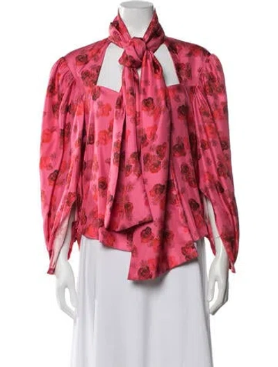 Pre-owned Hellessy Floral Print Tie Neck Top In Pink