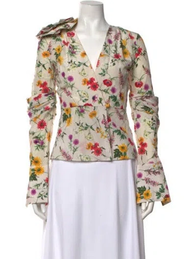 Pre-owned Hellessy Floral Print V-neck Blouse In Neutrals