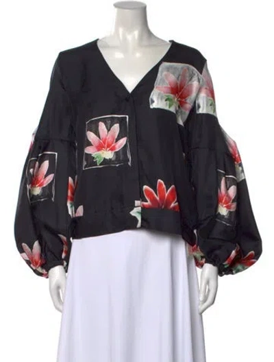 Pre-owned Hellessy Floral Print V-neck Top In Black
