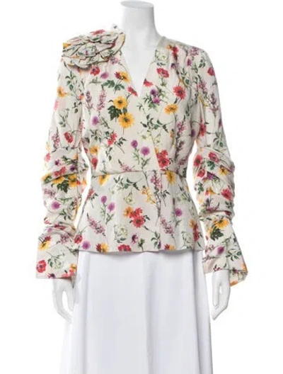 Pre-owned Hellessy Floral Print V-neck Top In Multicolor