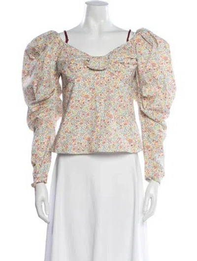 Pre-owned Hellessy Floral Print V-neck Top In White