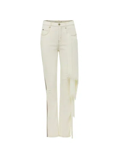 Hellessy Fringe-detailed Distressed Jeans In White