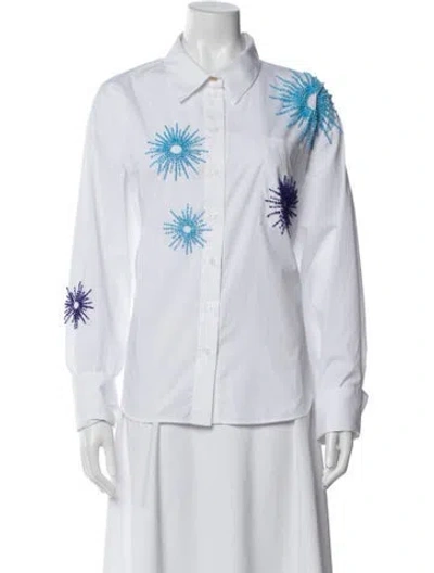 Pre-owned Hellessy Graphic Print Long Sleeve Button-up Top W/ Tags In White