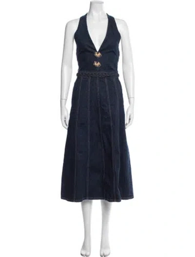 Pre-owned Hellessy Halterneck Midi Length Dress W/ Tags In Blue