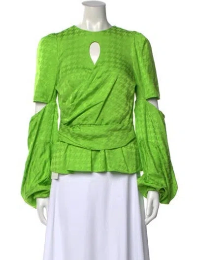 Pre-owned Hellessy Houndstooth Print Crew Neck Top In Green