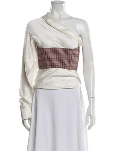 Pre-owned Hellessy Houndstooth Print One-shoulder Top In Multi