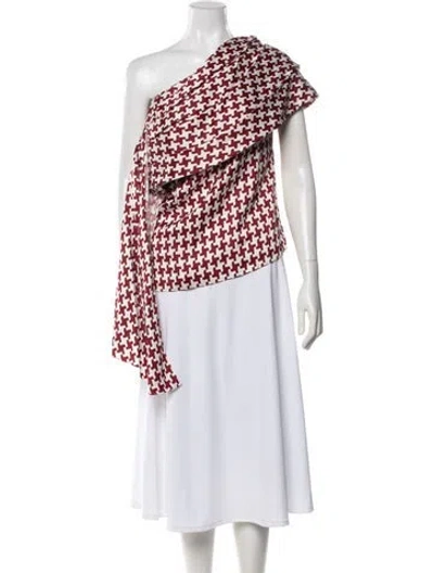 Pre-owned Hellessy Houndstooth Print One-shoulder Top In Red