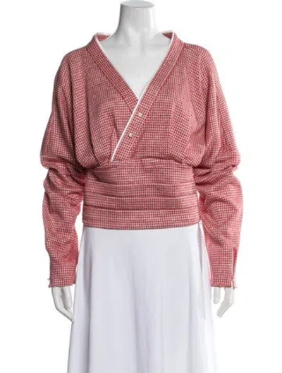 Pre-owned Hellessy Houndstooth Print V-neck Top In Red