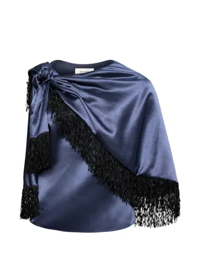Hellessy Karina Fringe-trimmed Blouse In Blue