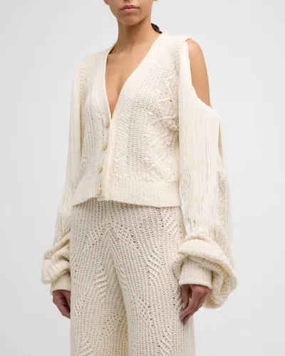 Hellessy Lawrence Fringed Cold-shoulder V-neck Cardigan In Neutral