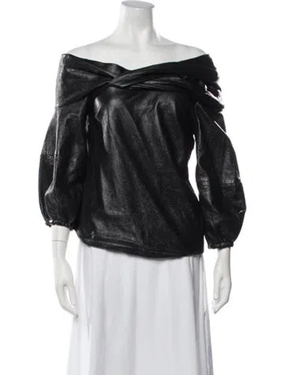 Pre-owned Hellessy Leather Off-the-shoulder Top In Black