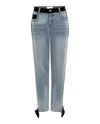 Hellessy Libby Ankle Jeans With Velvet Stripe & Bows In Medium Distressed Wash/black In Blue