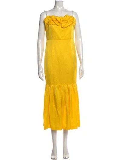 Pre-owned Hellessy Linen Midi Length Dress In Yellow