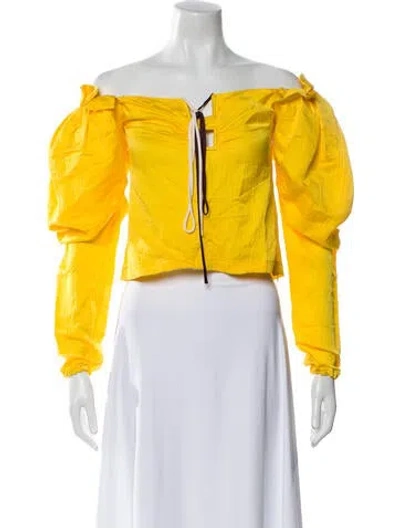 Pre-owned Hellessy Linen Off-the-shoulder Crop Top In Yellow