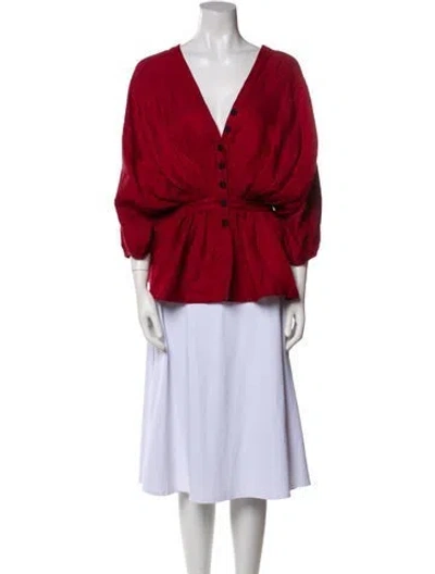 Pre-owned Hellessy Linen V-neck Blouse In Red