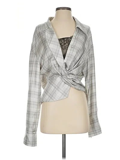 Pre-owned Hellessy Long Sleeve Silk Top Silver Cowl Neck Tops
