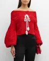 HELLESSY MAGALIE CABLE-KNIT OFF-THE-SHOULDER CARDIGAN