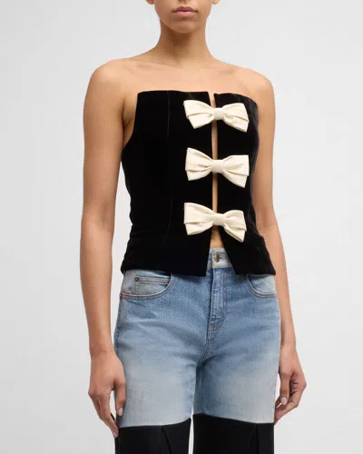 Hellessy Marfa Bow Cutout Strapless Velvet Bustier Top In Black