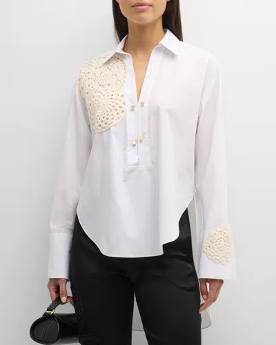 Hellessy Myles Crochet-knit Poplin Collared Shirt In White/ecru