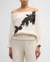 HELLESSY NOLAN CRYSTAL BEADED OFF-THE-SHOULDER SWEATER