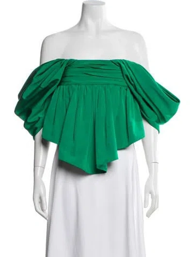 Pre-owned Hellessy Off-the-shoulder Short Sleeve Top In Green