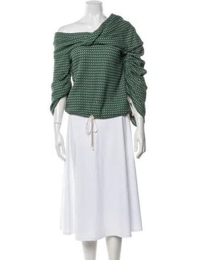 Pre-owned Hellessy Patterned Off-the-shoulder Top In Green