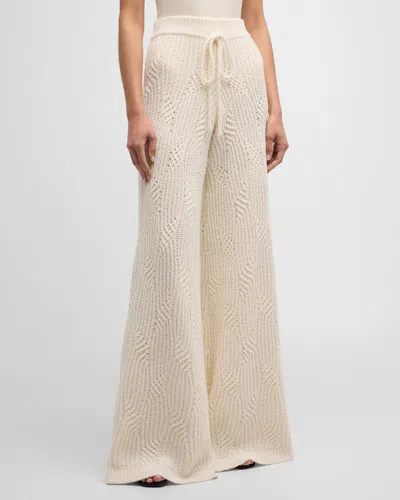 Hellessy Pelz Pull-on Knit Wide-leg Palazzo Trousers In Snow White