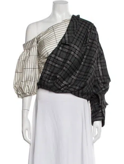 Pre-owned Hellessy Plaid Print Asymmetrical Top In Neutrals