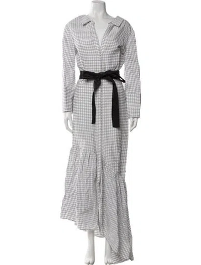Pre-owned Hellessy Plaid Print Long Dress In White