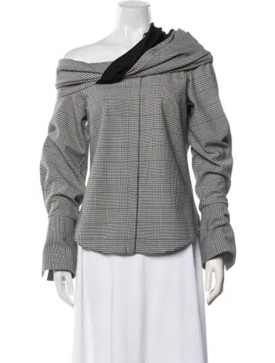 Pre-owned Hellessy Plaid Print Off-the-shoulder Blouse In Black/white