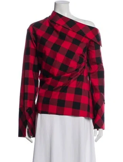 Pre-owned Hellessy Plaid Print Off-the-shoulder Top In Red