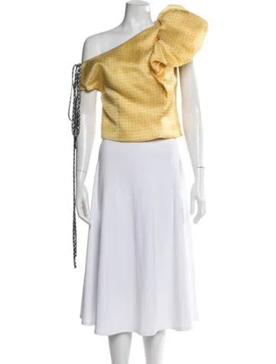 Pre-owned Hellessy Plaid Print One-shoulder Top In Yellow