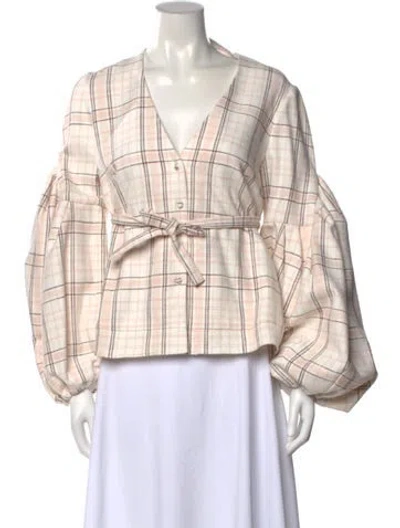 Pre-owned Hellessy Plaid Print V-neck Blouse In Pink