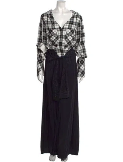 Pre-owned Hellessy Plaid Print V-neck Button-up Top In Black