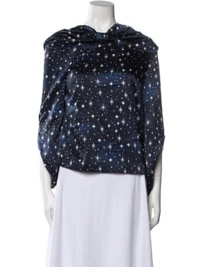 Pre-owned Hellessy Printed Cowl Neck Blouse In Blue