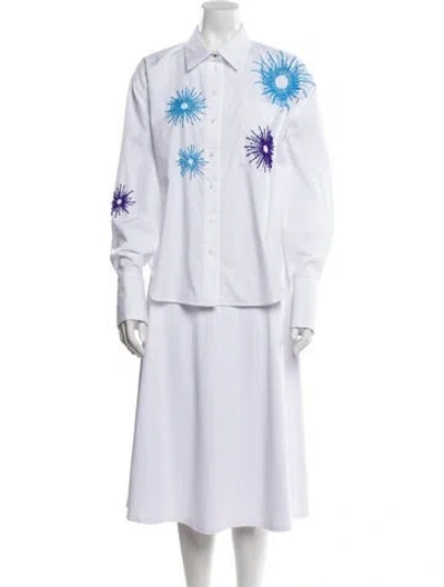 Pre-owned Hellessy Printed Long Sleeve Button-up Top In White