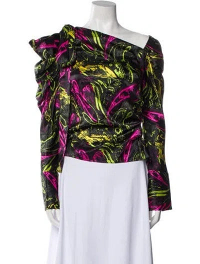 Pre-owned Hellessy Printed One-shoulder Blouse In Black