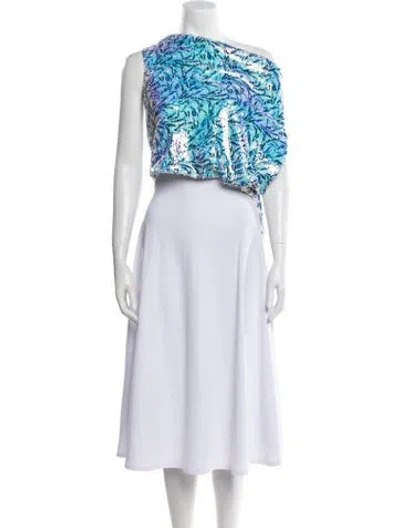 Pre-owned Hellessy Printed One-shoulder Crop Top In Blue