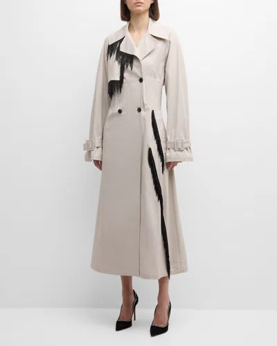Hellessy Ronan Embellished Corset Long Trench Coat In Oyster