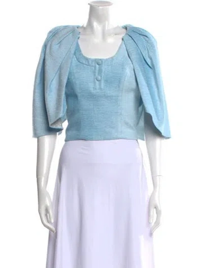 Pre-owned Hellessy Scoop Neck Short Sleeve Crop Top In Blue