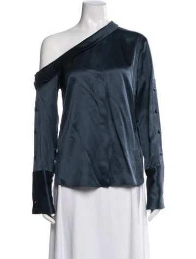 Pre-owned Hellessy Silk Asymmetrical Blouse In Blue