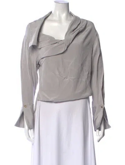 Pre-owned Hellessy Silk Cowl Neck Blouse In Gray