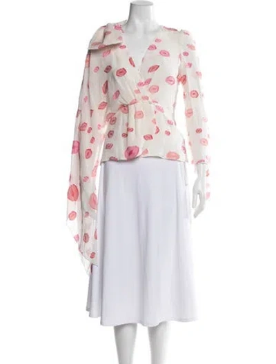 Pre-owned Hellessy Silk Graphic Print Blouse In Pink/white