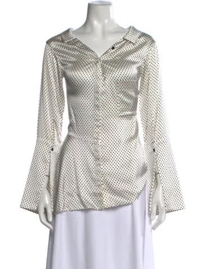 Pre-owned Hellessy Silk Polka Dot Print Blouse In White